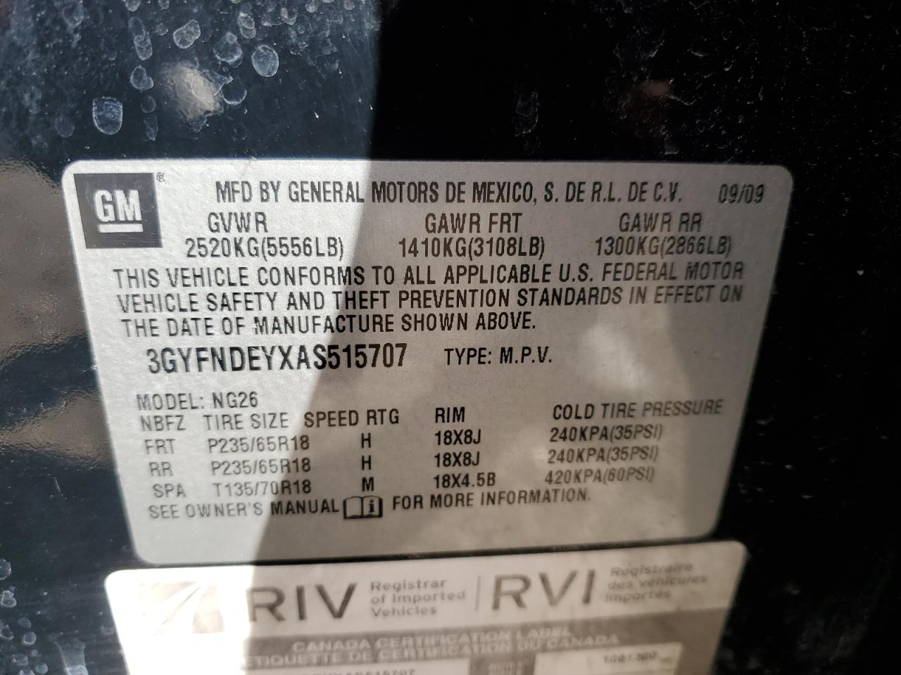 3GYFNDEYXAS515707 2010 Cadillac Srx Luxury Collection