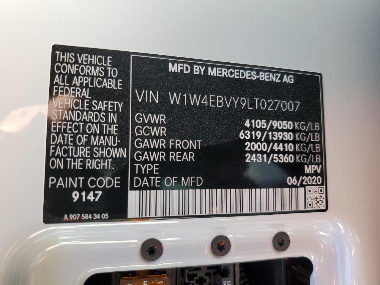 W1W4EBVY9LT027007 2020 Mercedes-Benz Sprinter 2500