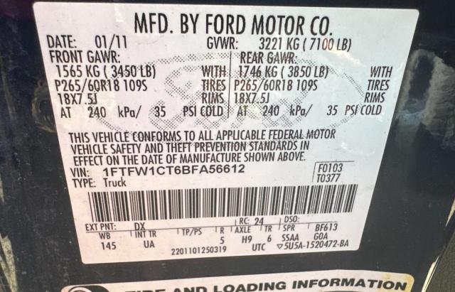1FTFW1CT6BFA56612 2011 Ford F150 Supercrew