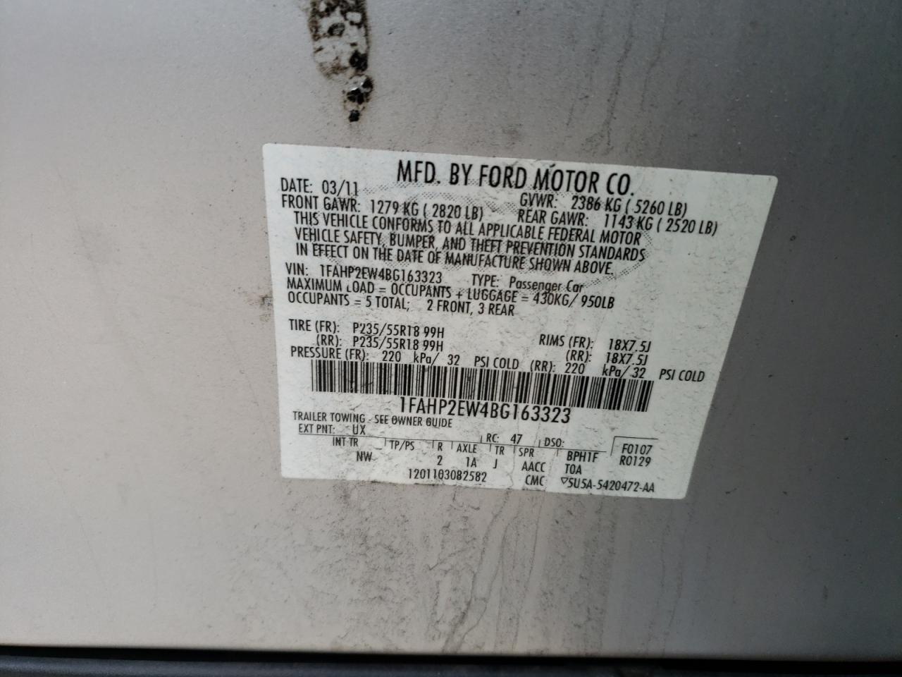 1FAHP2EW4BG163323 2011 Ford Taurus Sel