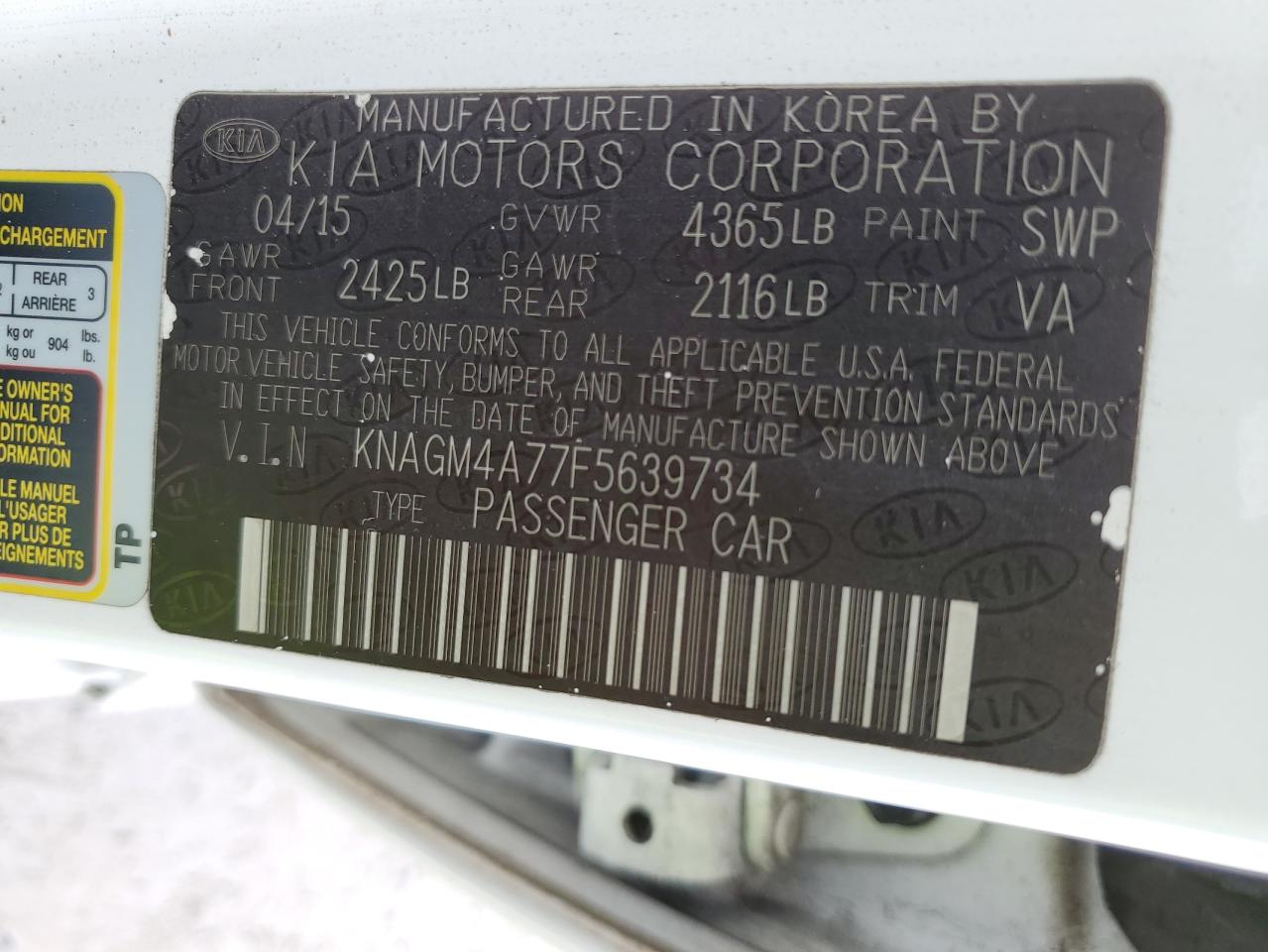 KNAGM4A77F5639734 2015 Kia Optima Lx