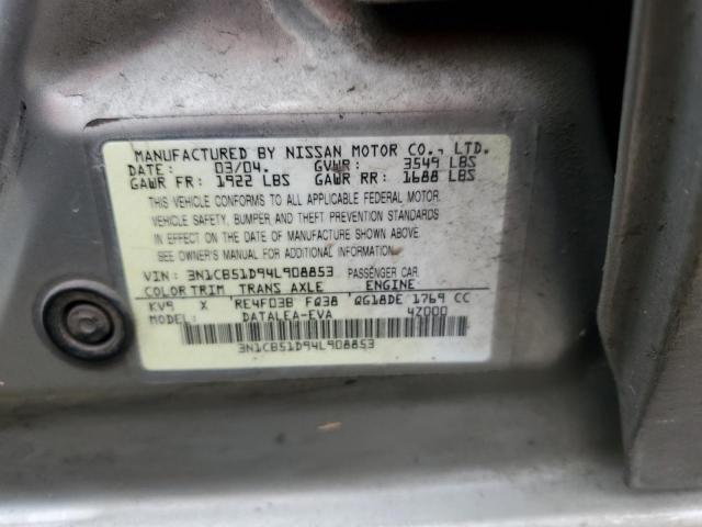 3N1CB51D94L908853 | 2004 Nissan sentra 1.8