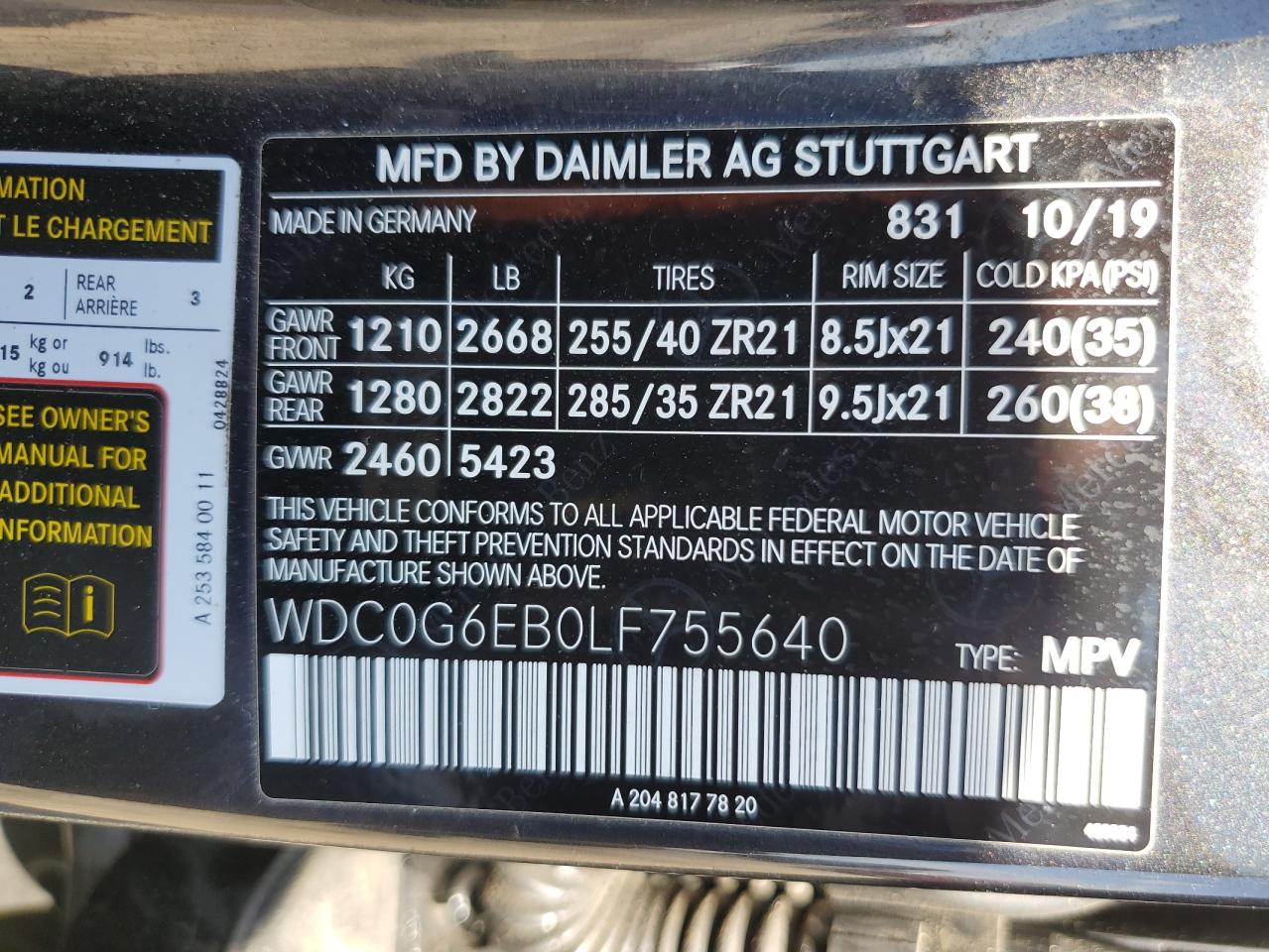 WDC0G6EB0LF755640 2020 Mercedes-Benz Glc 43 4Matic Amg