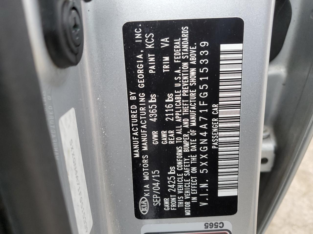 5XXGN4A71FG515339 2015 Kia Optima Ex