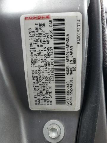 JT2AE92E1K0117407 1989 Toyota Corolla Dlx