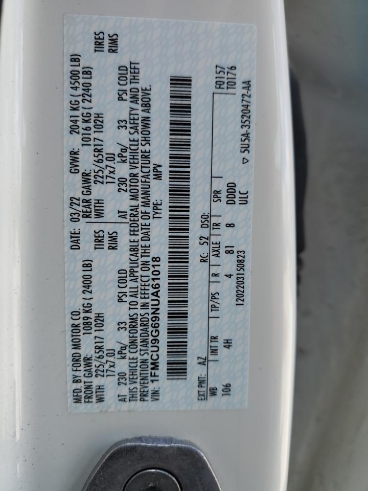 1FMCU9G69NUA61018 2022 Ford Escape Se