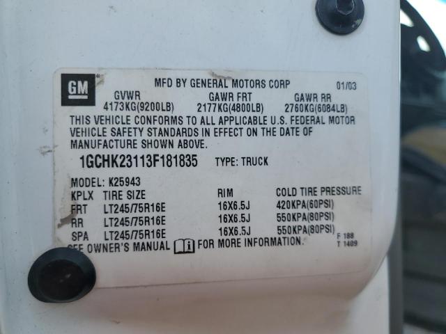 2003 Chevrolet Silverado K2500 Heavy Duty VIN: 1GCHK23113F181835 Lot: 47070364