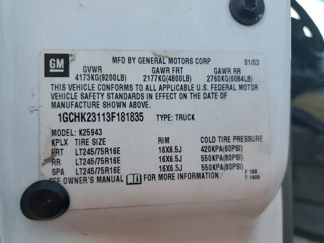 1GCHK23113F181835 2003 Chevrolet Silverado K2500 Heavy Duty