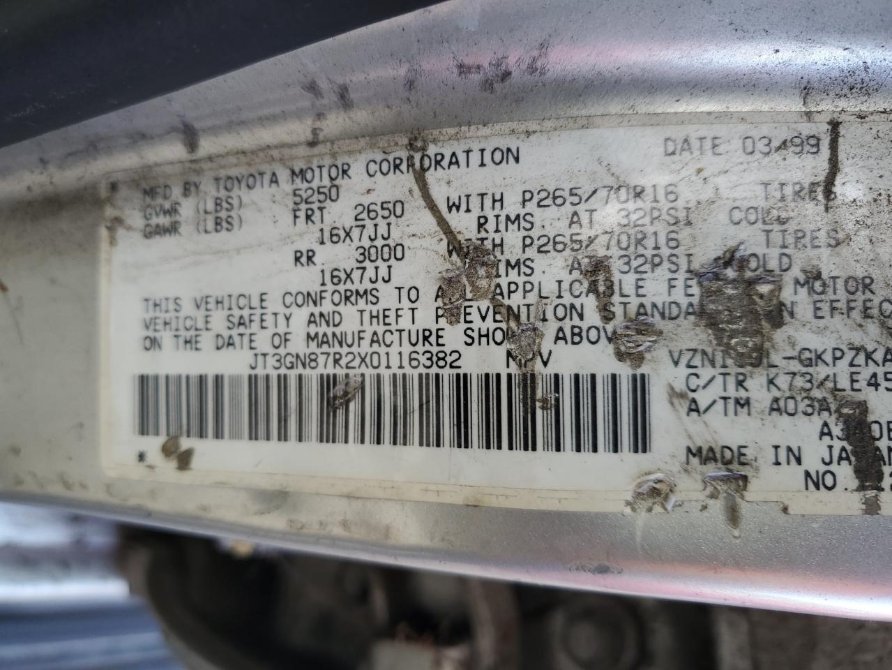 JT3GN87R2X0116382 1999 Toyota 4Runner Limited