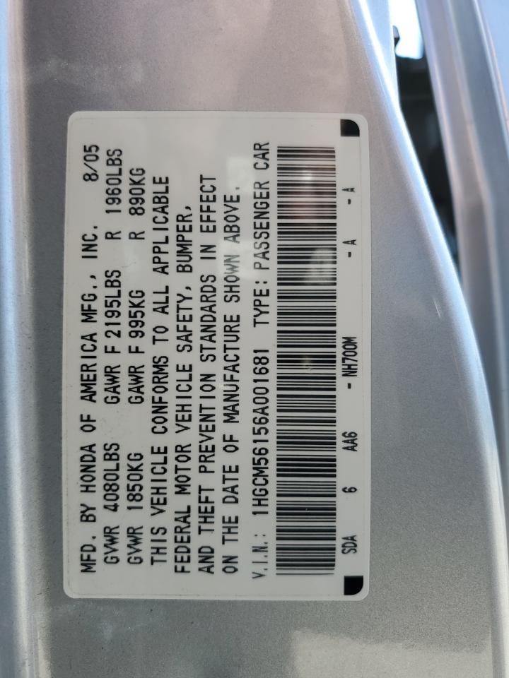 1HGCM56156A001681 2006 Honda Accord Value