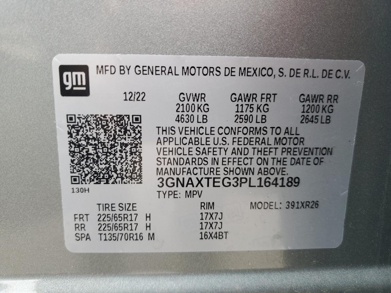 3GNAXTEG3PL164189 2023 Chevrolet Equinox Awd 2Fl