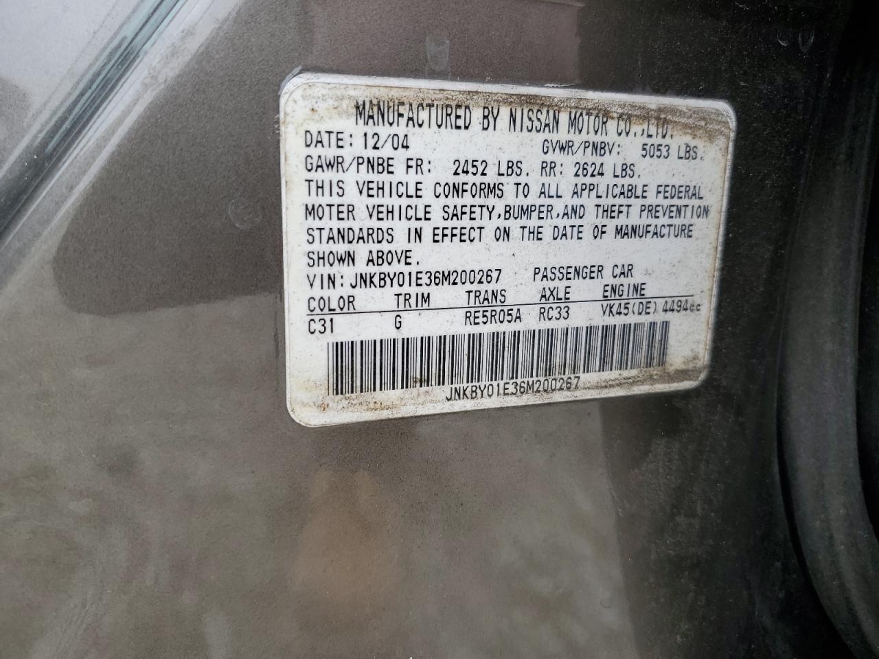 JNKBY01E36M200267 2006 Infiniti M45 Base
