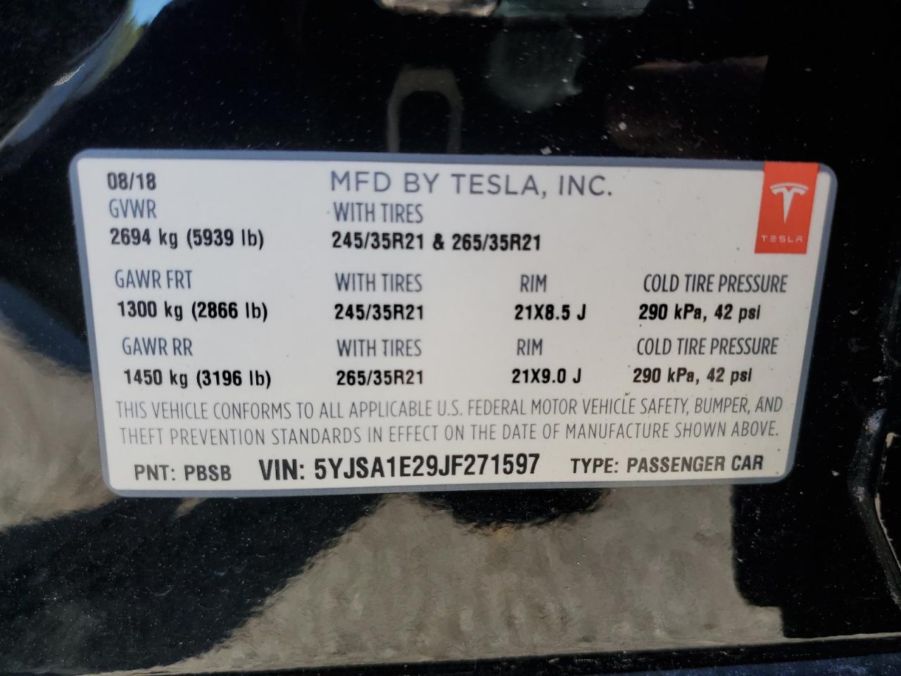 5YJSA1E29JF271597 2018 Tesla Model S