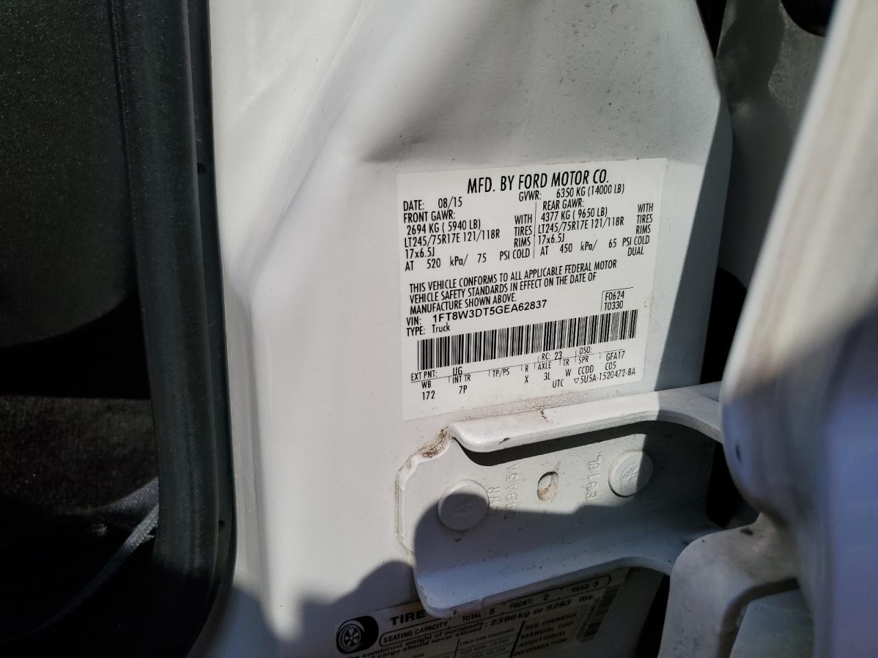 VIN: 1FT8W3DT5GEA62837 2016 FORD F350