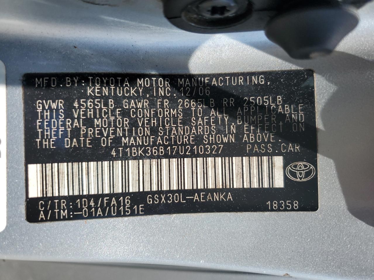 4T1BK36B17U210327 2007 Toyota Avalon Xl