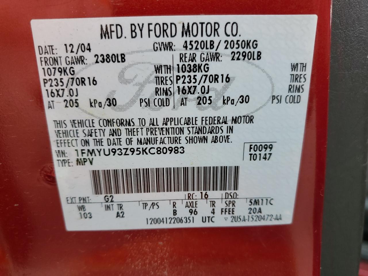 1FMYU93Z95KC80983 2005 Ford Escape Xlt 1FMYU93Z95KC80983 2005 Ford Escape Xlt