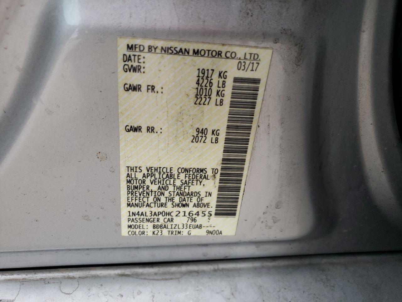 1N4AL3AP0HC216455 2017 Nissan Altima 2.5