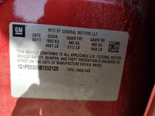 2011 Chevrolet Cruze Lt VIN: 1G1PE5S99B7292128 Lot: 46445454