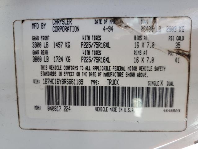 1994 Dodge Ram 1500 VIN: 1B7HC16Y8RS661189 Lot: 47197304