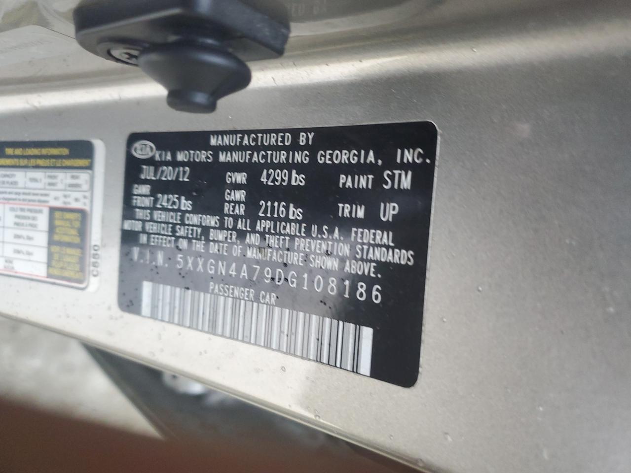 5XXGN4A79DG108186 2013 Kia Optima Ex