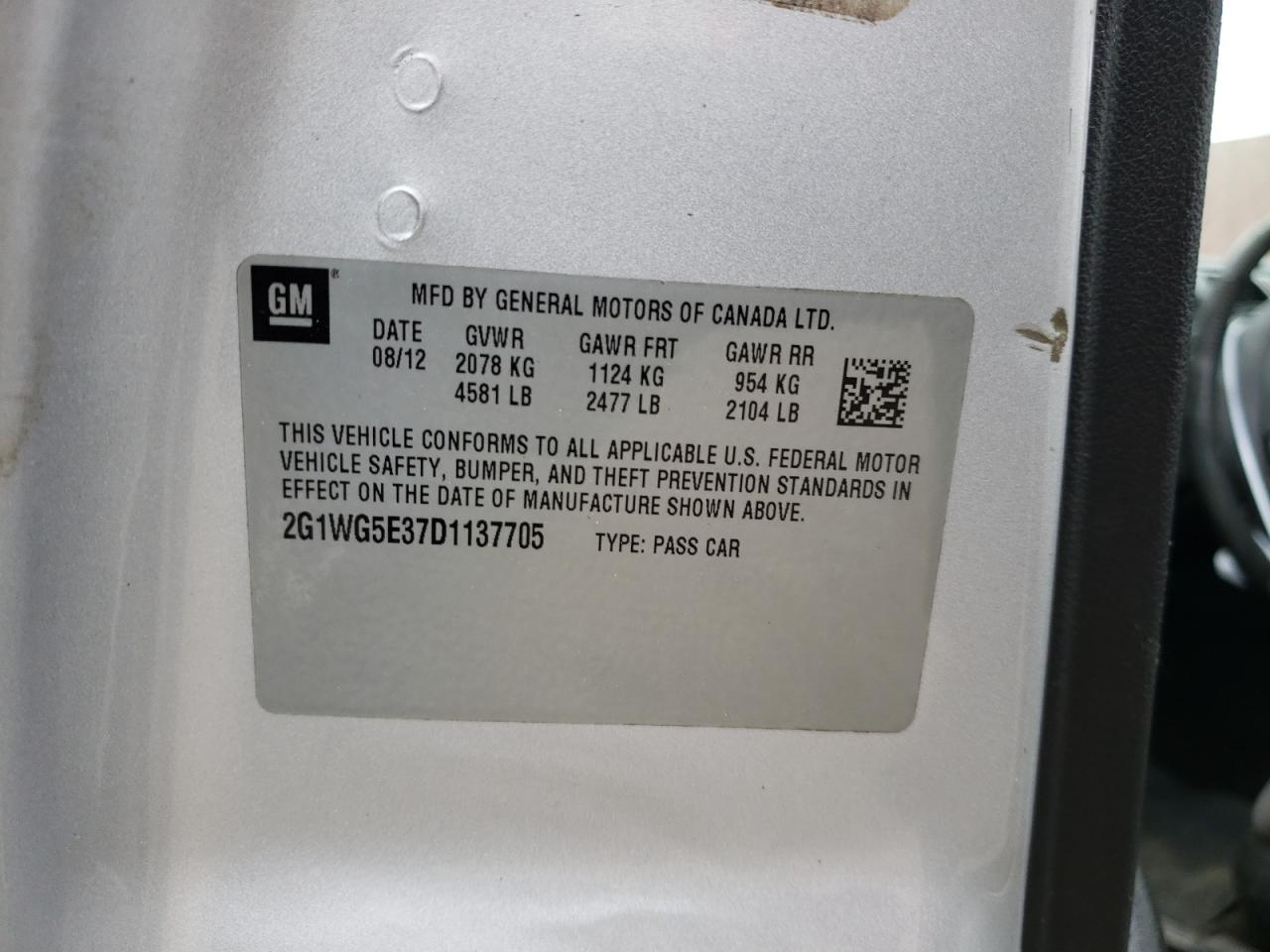 2G1WG5E37D1137705 2013 Chevrolet Impala Lt
