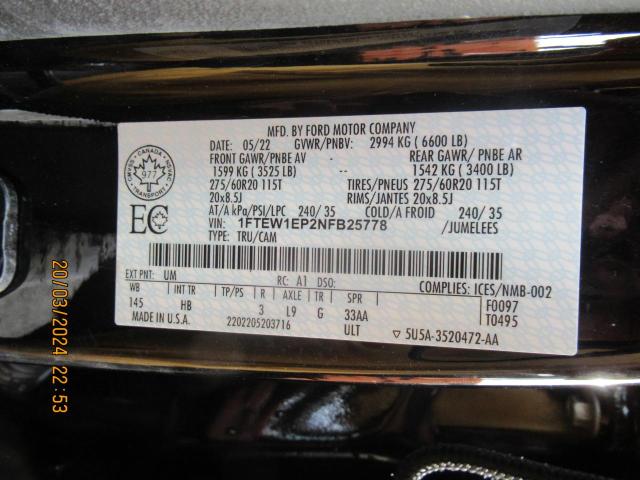 2022 Ford F150 Supercrew VIN: 1FTEW1EP2NFB25778 Lot: 46610274