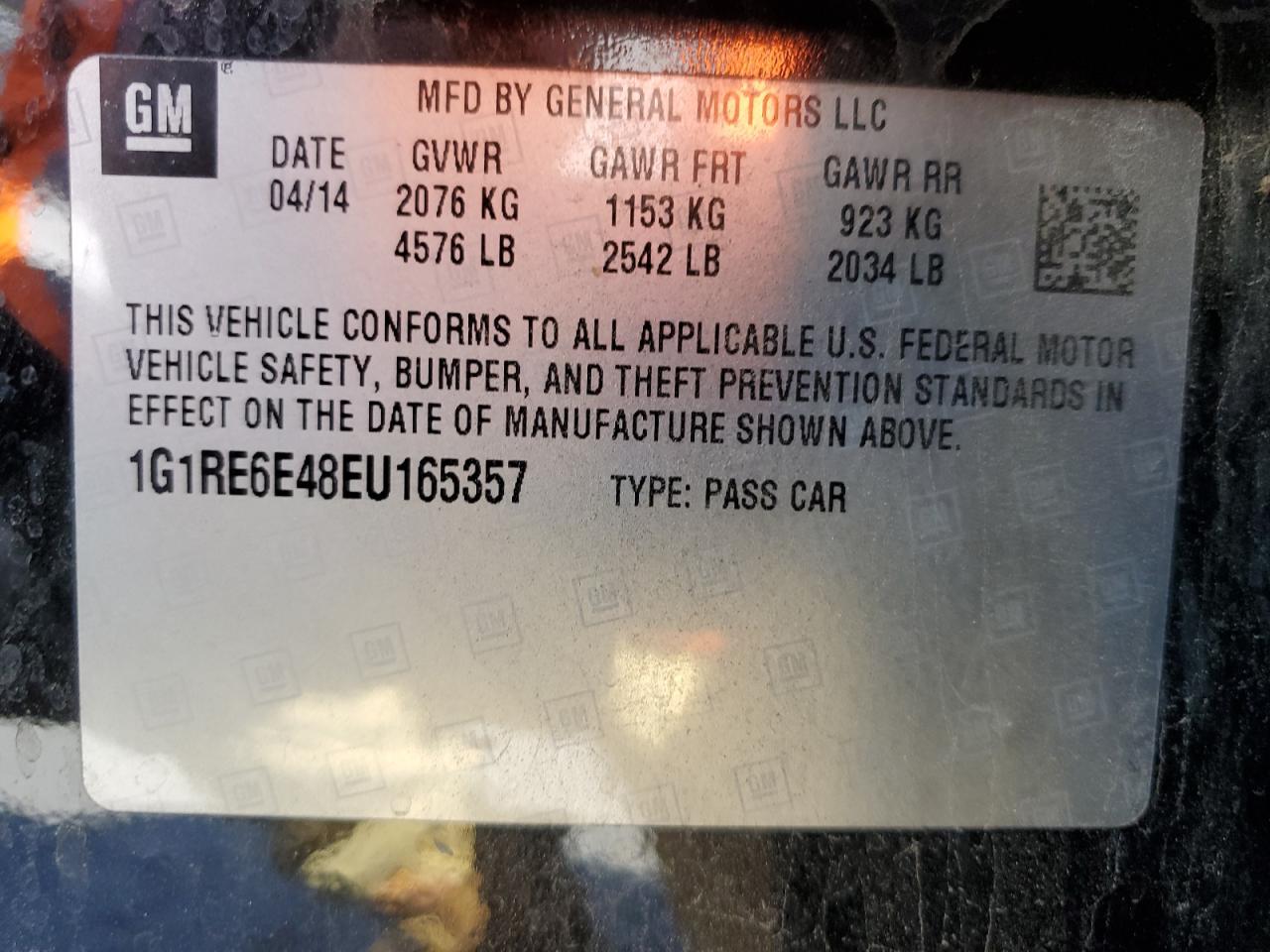 1G1RE6E48EU165357 2014 Chevrolet Volt