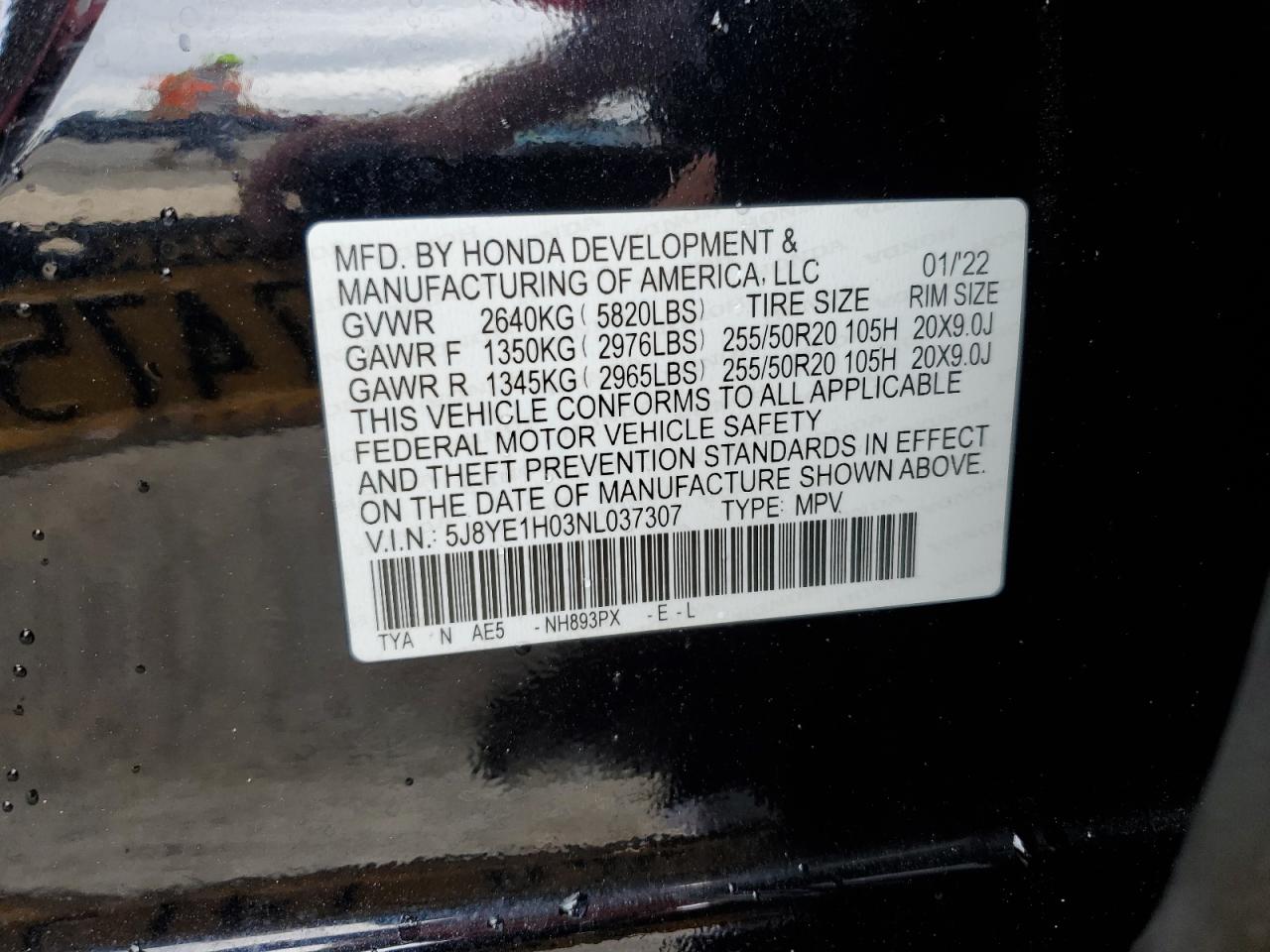 5J8YE1H03NL037307 2022 Acura Mdx A-Spec