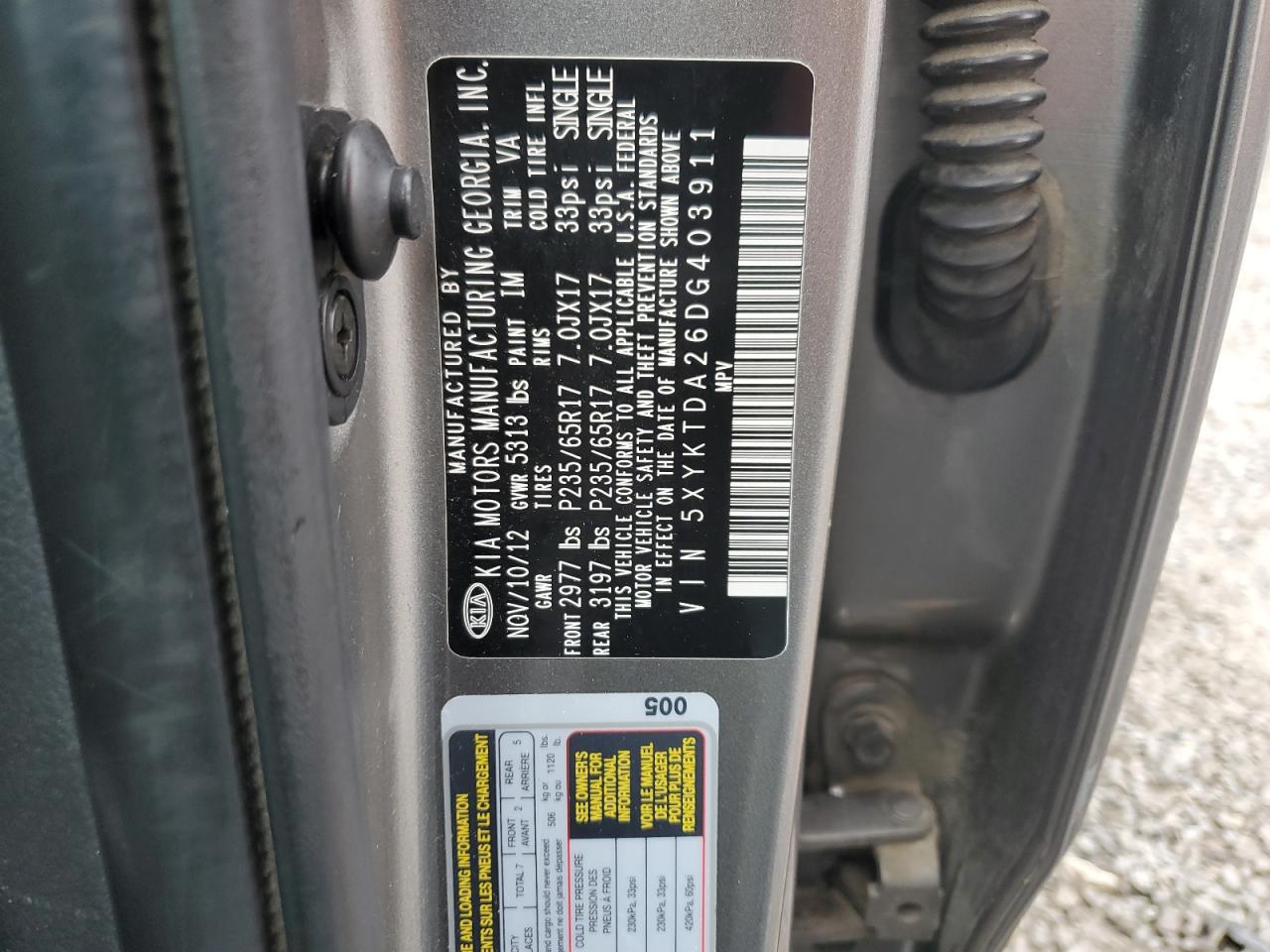 5XYKTDA26DG403911 2013 Kia Sorento Lx