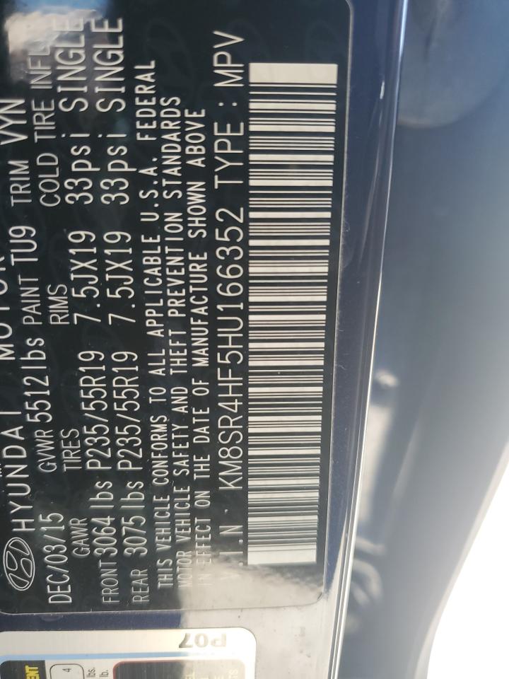 KM8SR4HF5HU166352 2017 Hyundai Santa Fe Se Ultimate