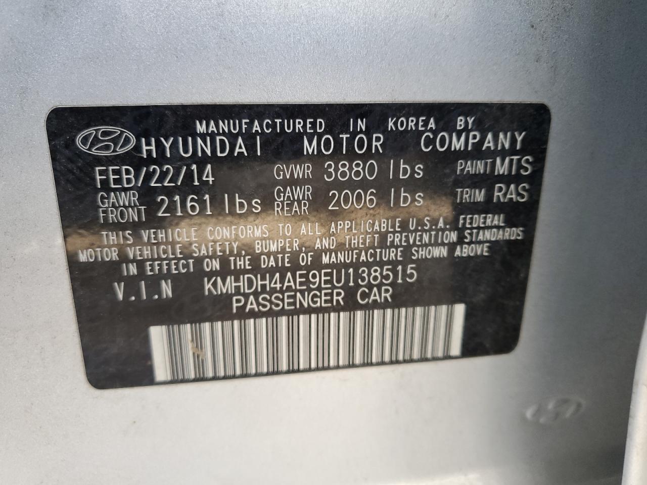 KMHDH4AE9EU138515 2014 Hyundai Elantra Se