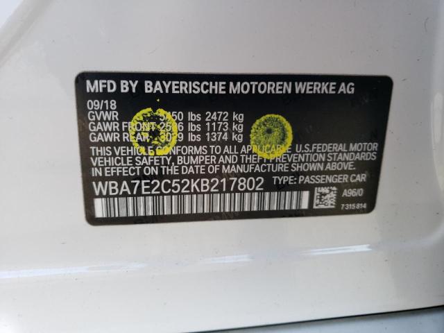 2019 BMW 740 I WBA7E2C52KB217802