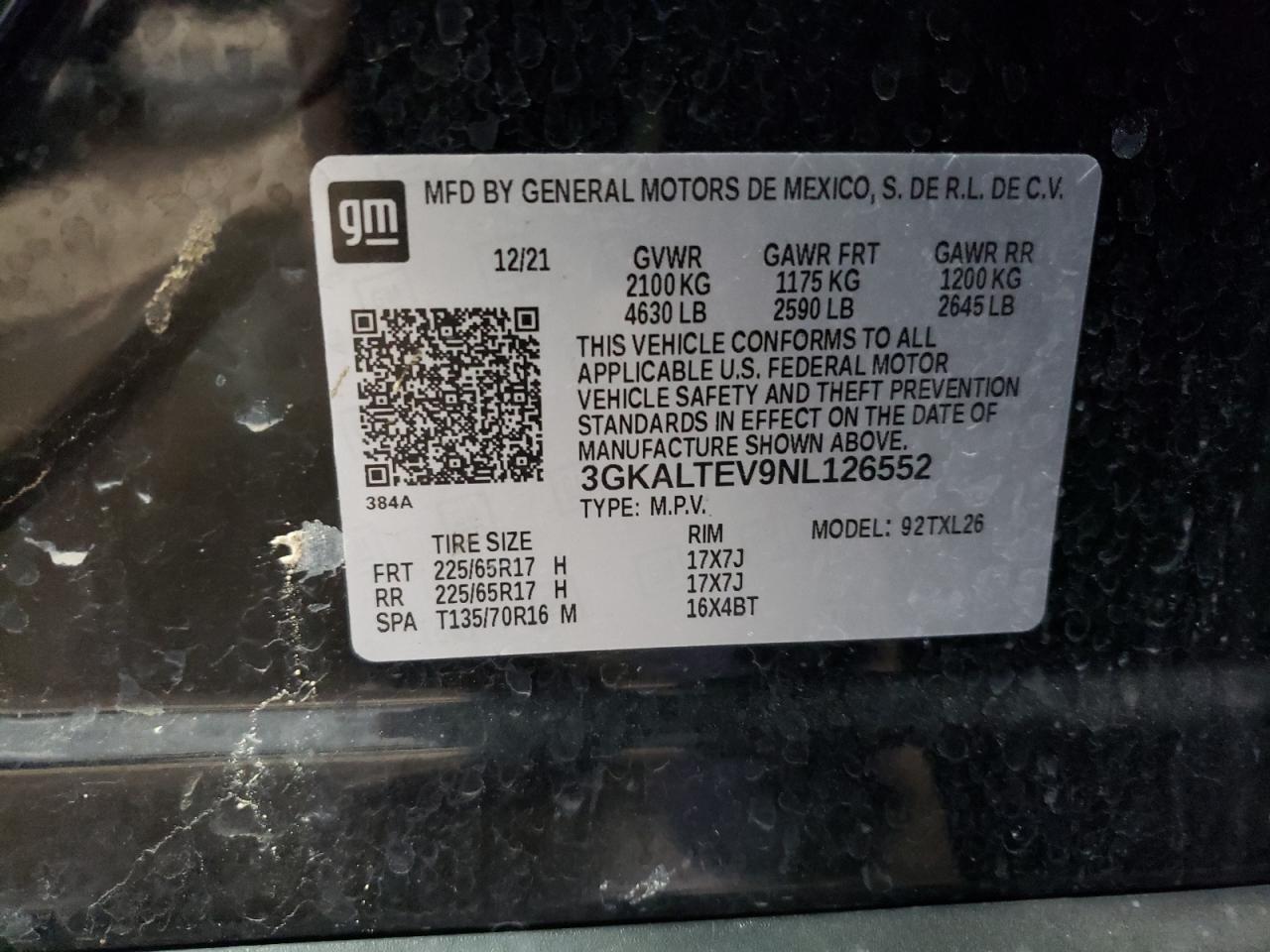 3GKALTEV9NL126552 2022 GMC Terrain Sle