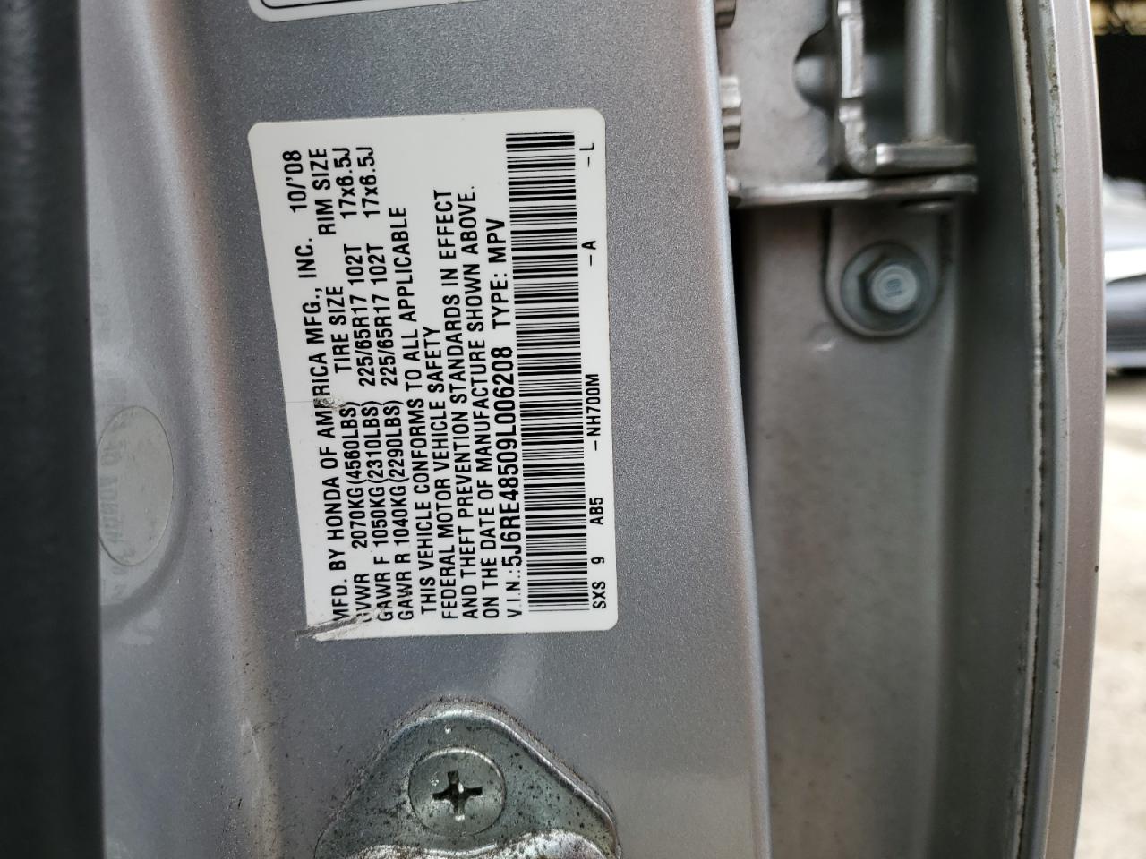 5J6RE48509L006208 2009 Honda Cr-V Ex