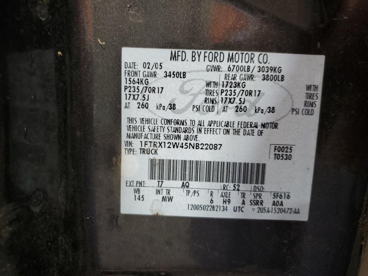 1FTRX12W45NB22087 2005 Ford F150