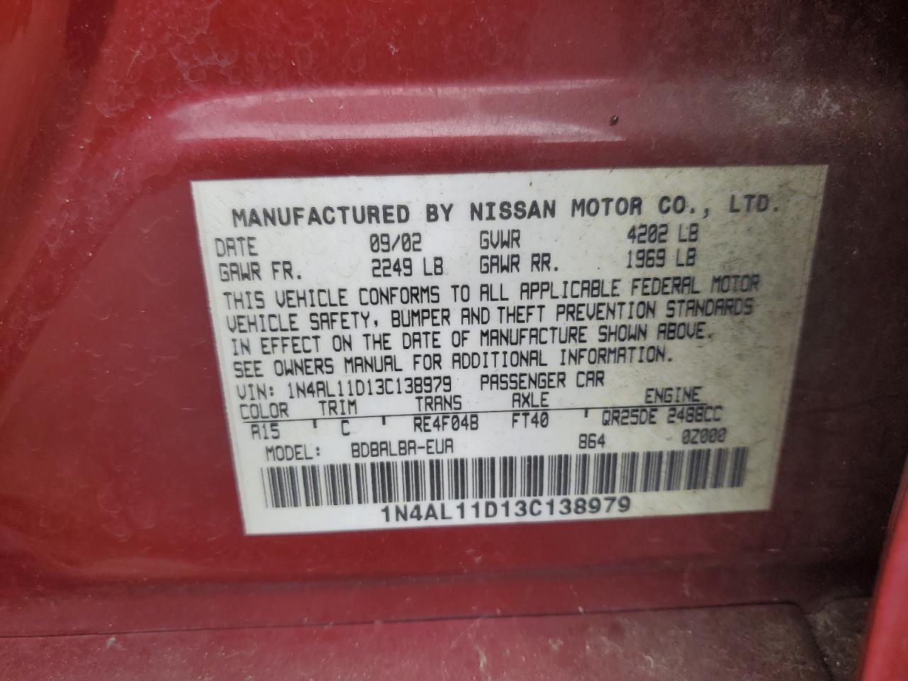 1N4AL11D13C138979 2003 Nissan Altima Base