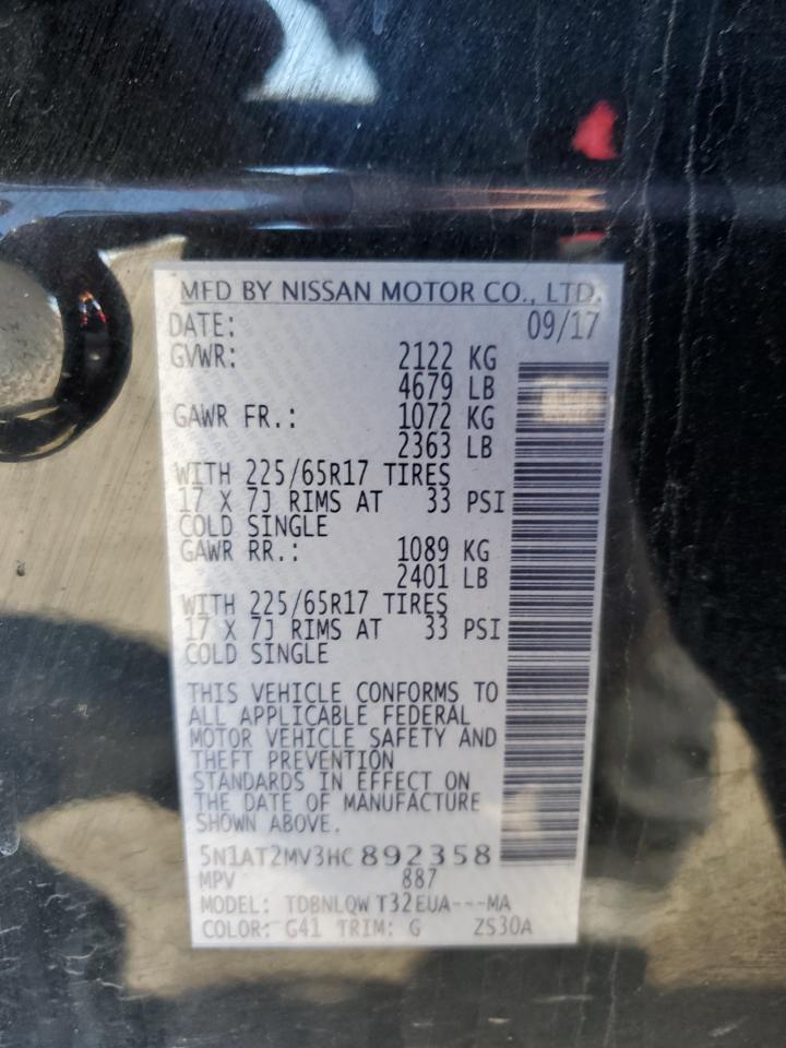 5N1AT2MV3HC892358 2017 Nissan Rogue Sv