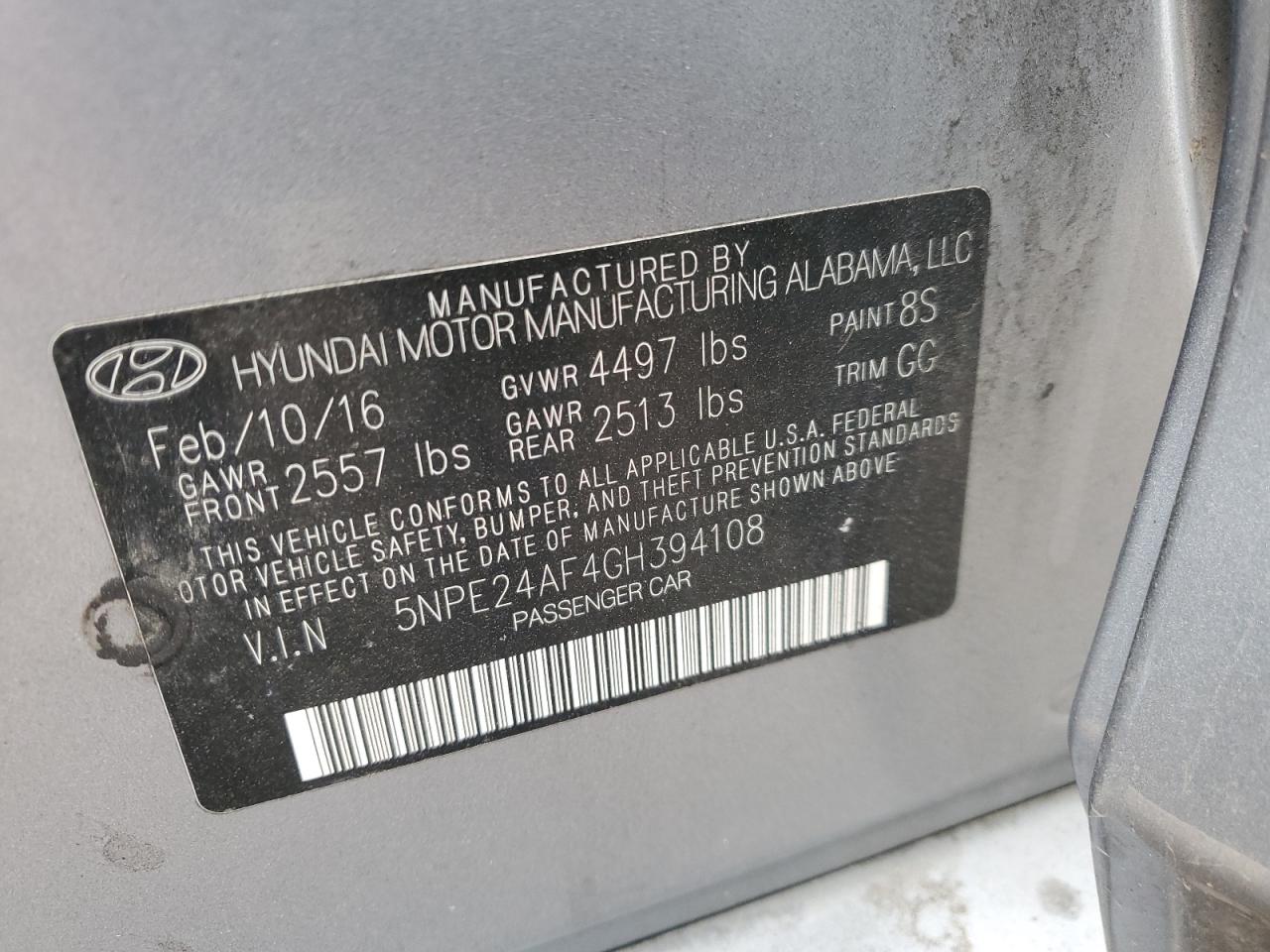 5NPE24AF4GH394108 2016 Hyundai Sonata Se