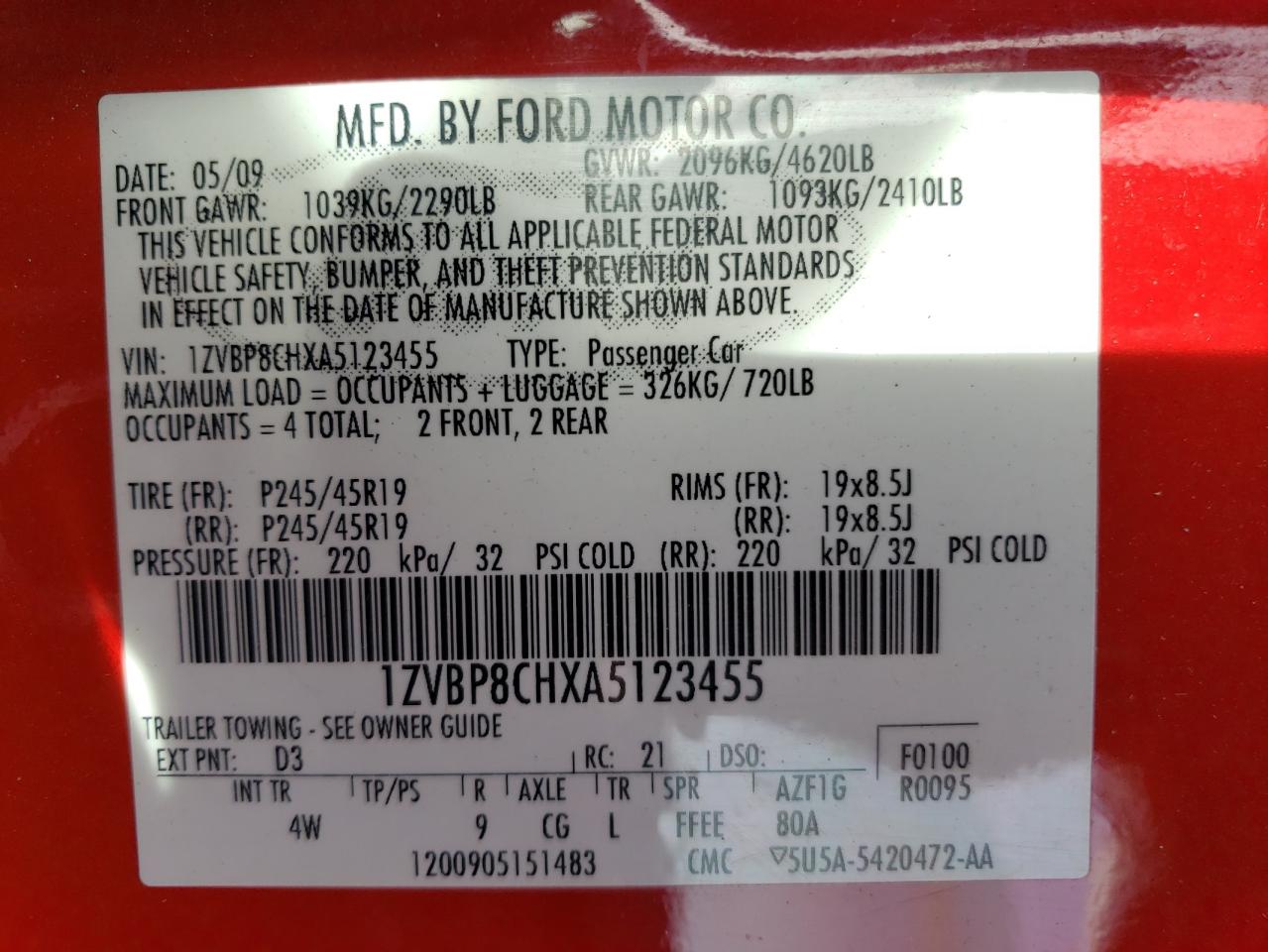 1ZVBP8CHXA5123455 2010 Ford Mustang Gt