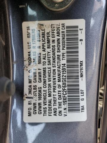 19XFC2F6XGE215914 2016 HONDA CIVIC