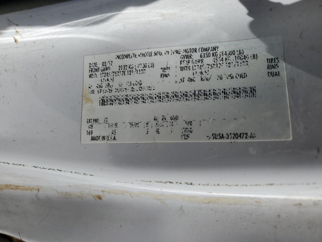 VIN: 1FDRF3G61HED05003 2017 FORD F350