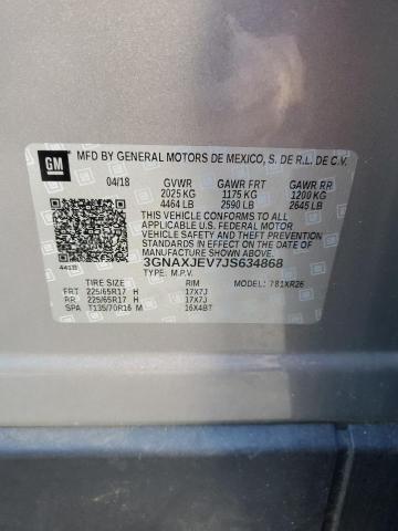 2018 Chevrolet Equinox Lt VIN: 3GNAXJEV7JS634868 Lot: 48066174