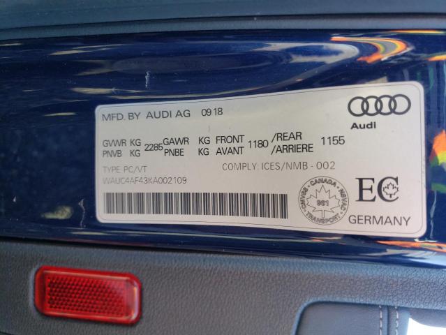 2019 AUDI S4 PRESTIG WAUC4AF43KA002109