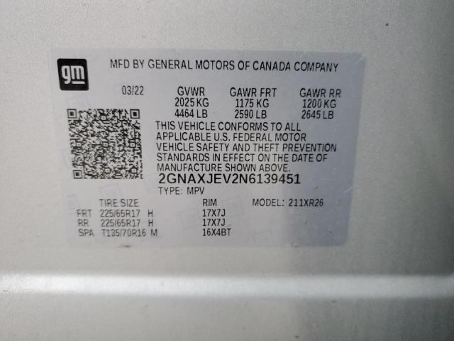 2GNAXJEV2N6139451 2022 CHEVROLET EQUINOX - Image 13