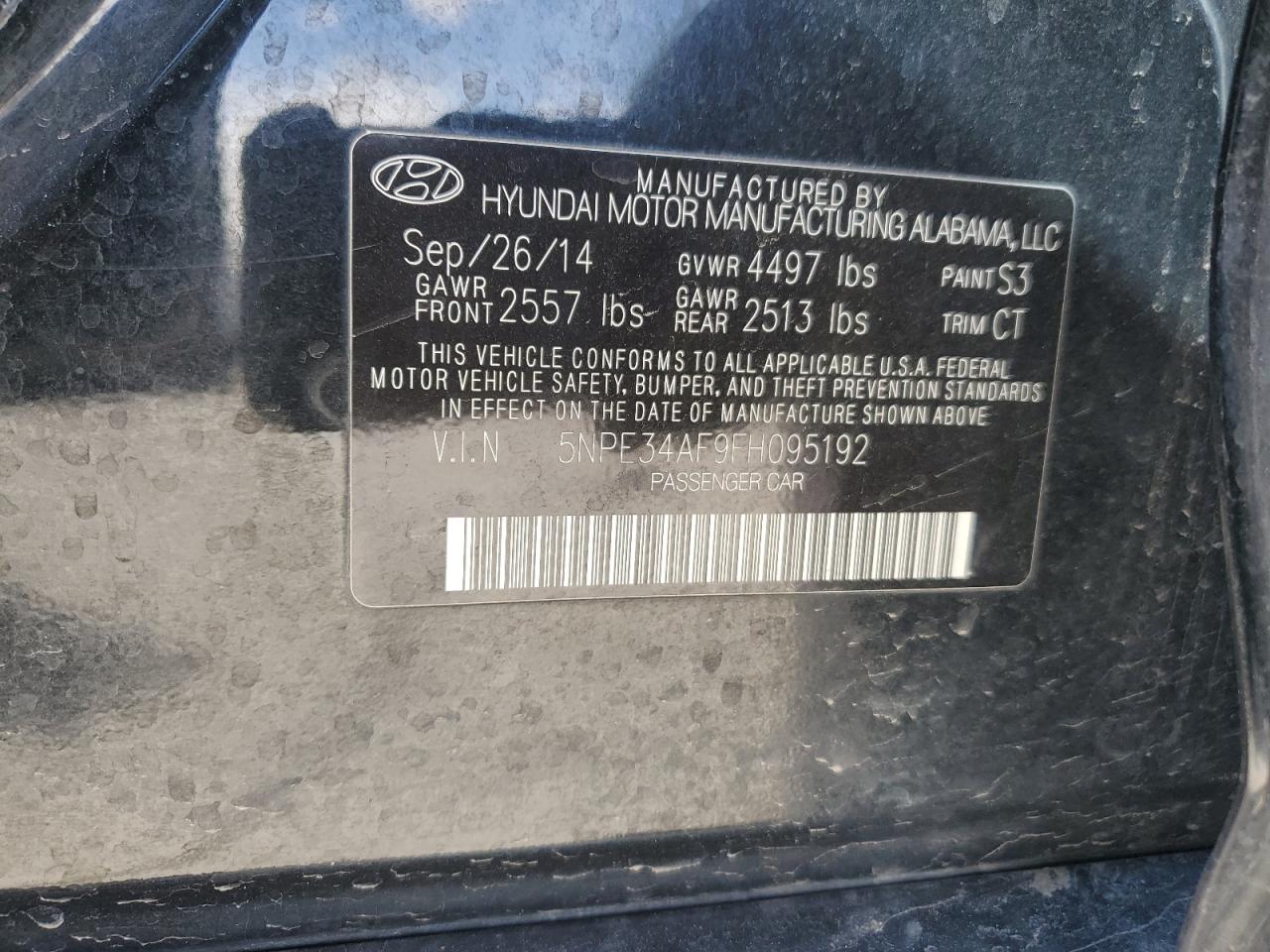 5NPE34AF9FH095192 2015 Hyundai Sonata Sport