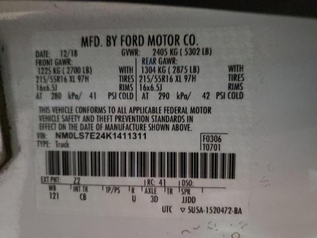 2019 FORD TRANSIT CO - NM0LS7E24K1411311