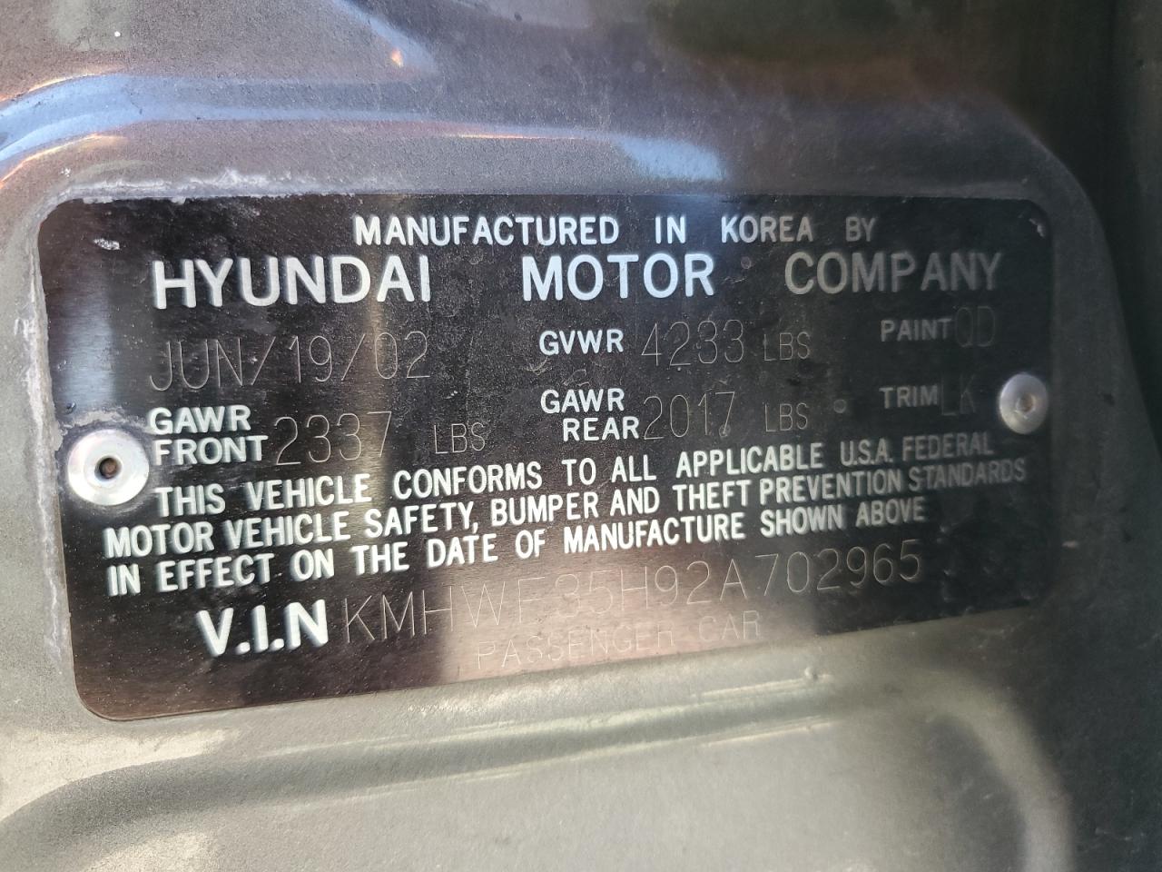 KMHWF35H92A702965 2002 Hyundai Sonata Gls