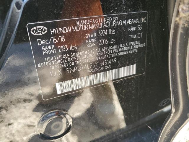 2019 Hyundai Elantra Se VIN: 5NPD74LF5KH451449 Lot: 44111904