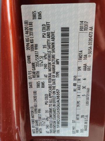 2016 FORD ESCAPE SE - 1FMCU0GX5GUA38357