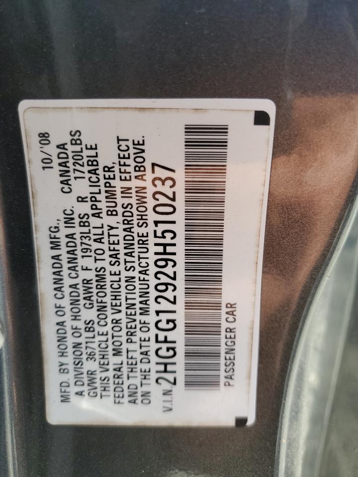 2HGFG12929H510237 2009 Honda Civic Exl